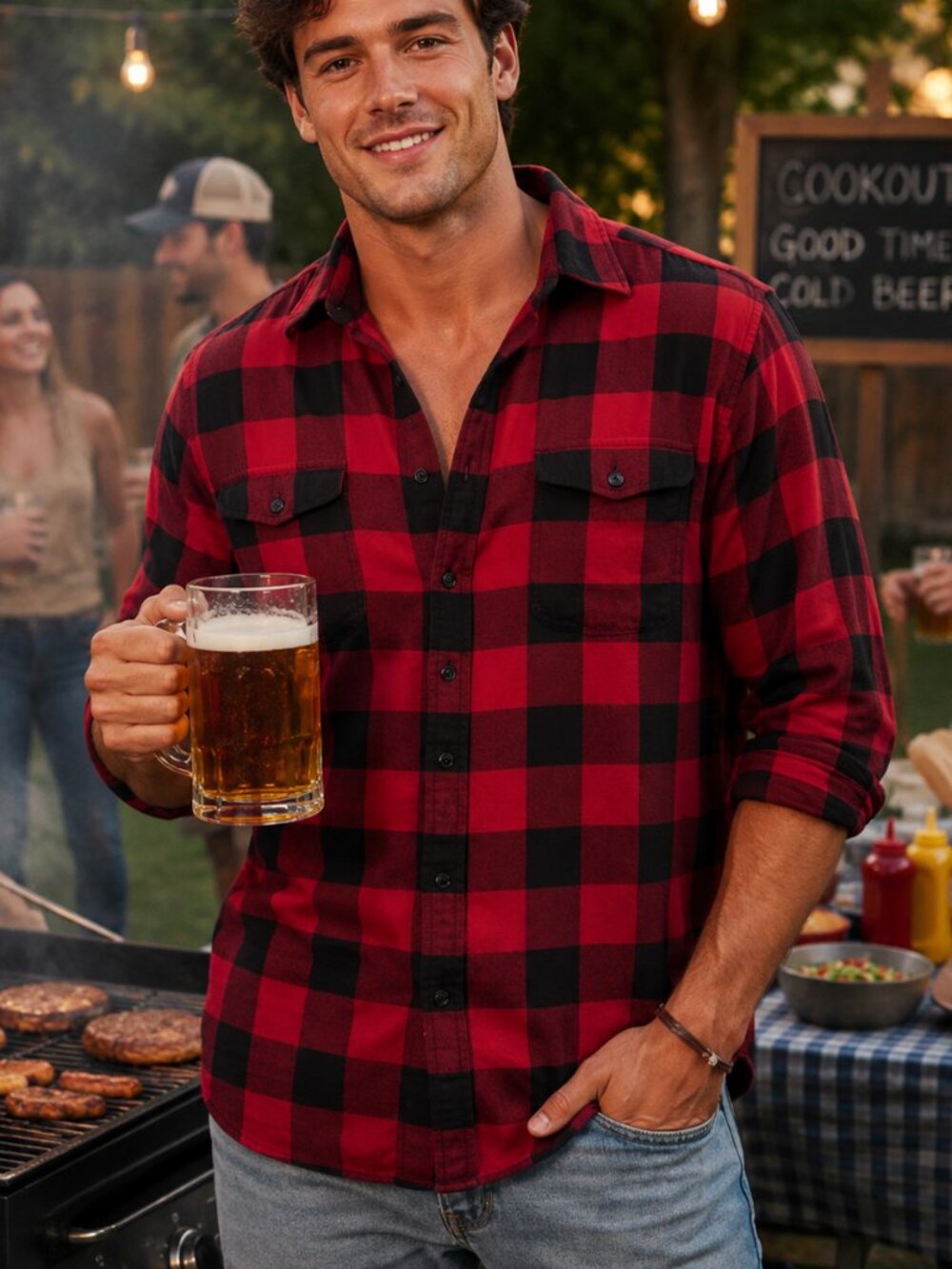 Large Tall Sonoma Men's Red Black Buffalo Plaid Shirt Long Sleeve Button Down